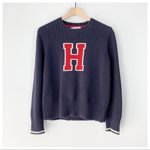 Tommy Hilfiger Sweaters - Tommy Hilfiger Vintage Navy Blue Varsity Sweater